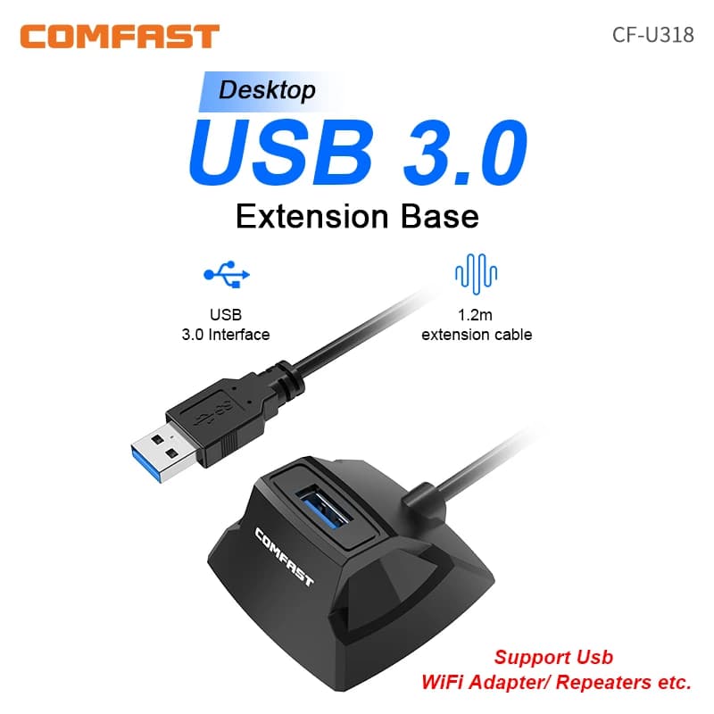 Cavo di prolunga USB 3.0 Comfast ad alta velocità da 1,2 m per adattatore Wi-Fi / ripetitore / estensore USB da tavolo