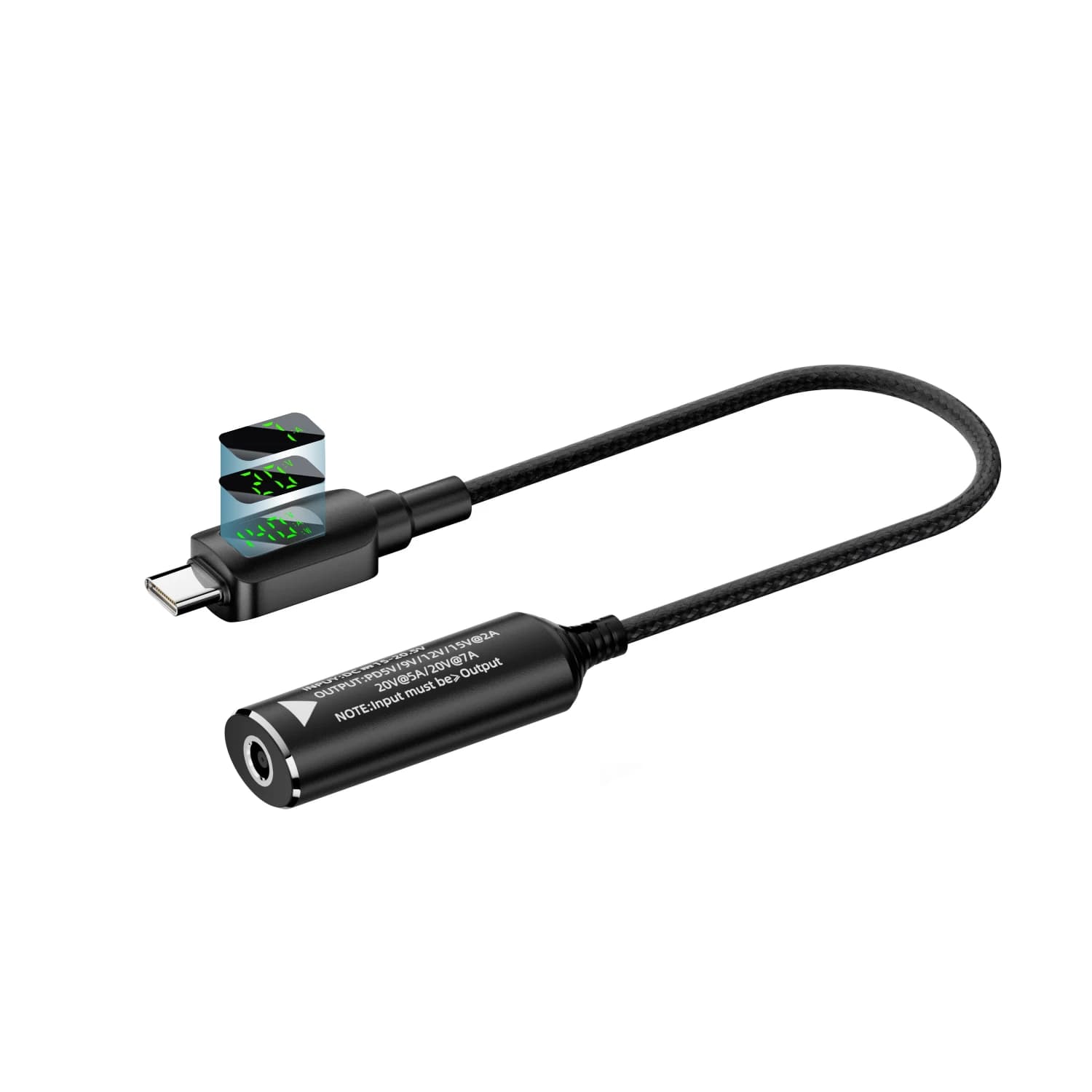 Caricatore PD da 140W con ingresso DC e uscita USB-C, adattatore di alimentazione con cavo e display LED digitale per tensione, corrente e watt (5V/9V/20V) per telefono