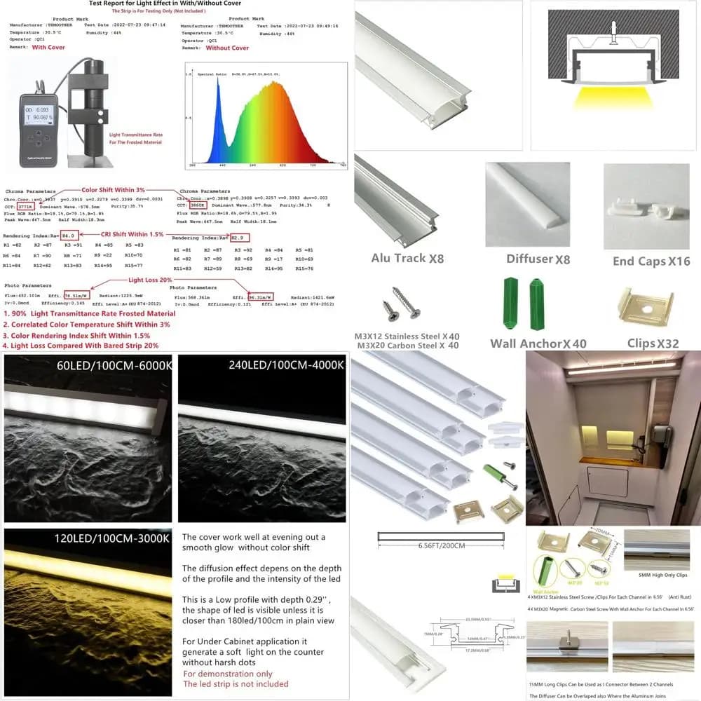 Pack of 8 2-Meters LED Strips for Cabinets and Bookcases with Mounting Tape Integrated to Low Profile