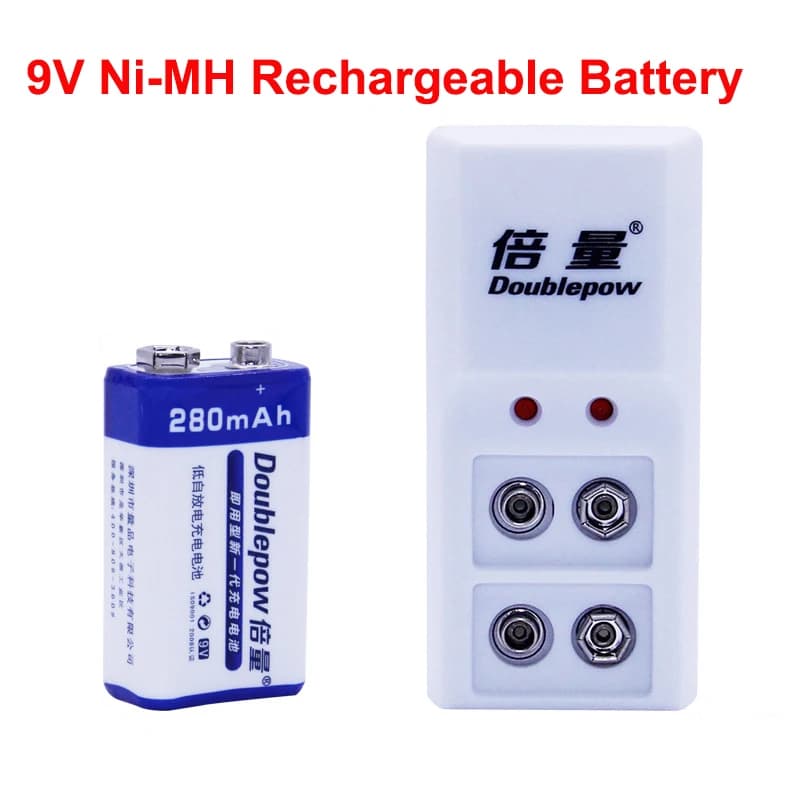 Batteria Ricaricabile 9V 6F22 Ni-MH con Caricabatterie per Multimetro, Rilevatore di Fumo, Metal Detector, Microfono, Giocattoli