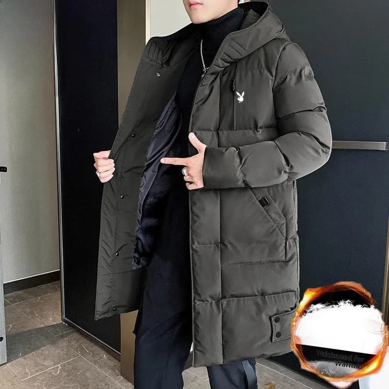 Men's Winter Jacket in Cotton Padded, Long Coat with Hood, Fashion Youth Sportwear 2025 New