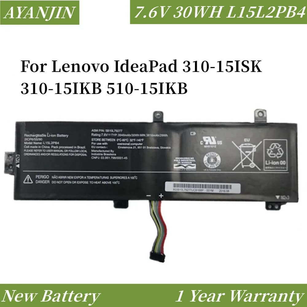 Batteria per Laptop LENOVO IdeaPad 310-15ISK 310-15IKB 510-15IKB L15L2PB4 L15L2PB5 L15M2PB5 L15C2PB5 L15M2PB3 7.6V 30WH