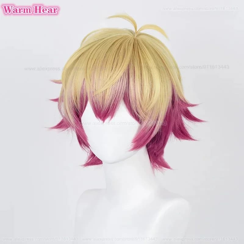d;4'v\6.h/ Alexis Ness Synthetic Short 30cm Gold Rose Red Cosplay Anime Wig Heat Resistant Hair Halloween 6;j'3\s,9'b/