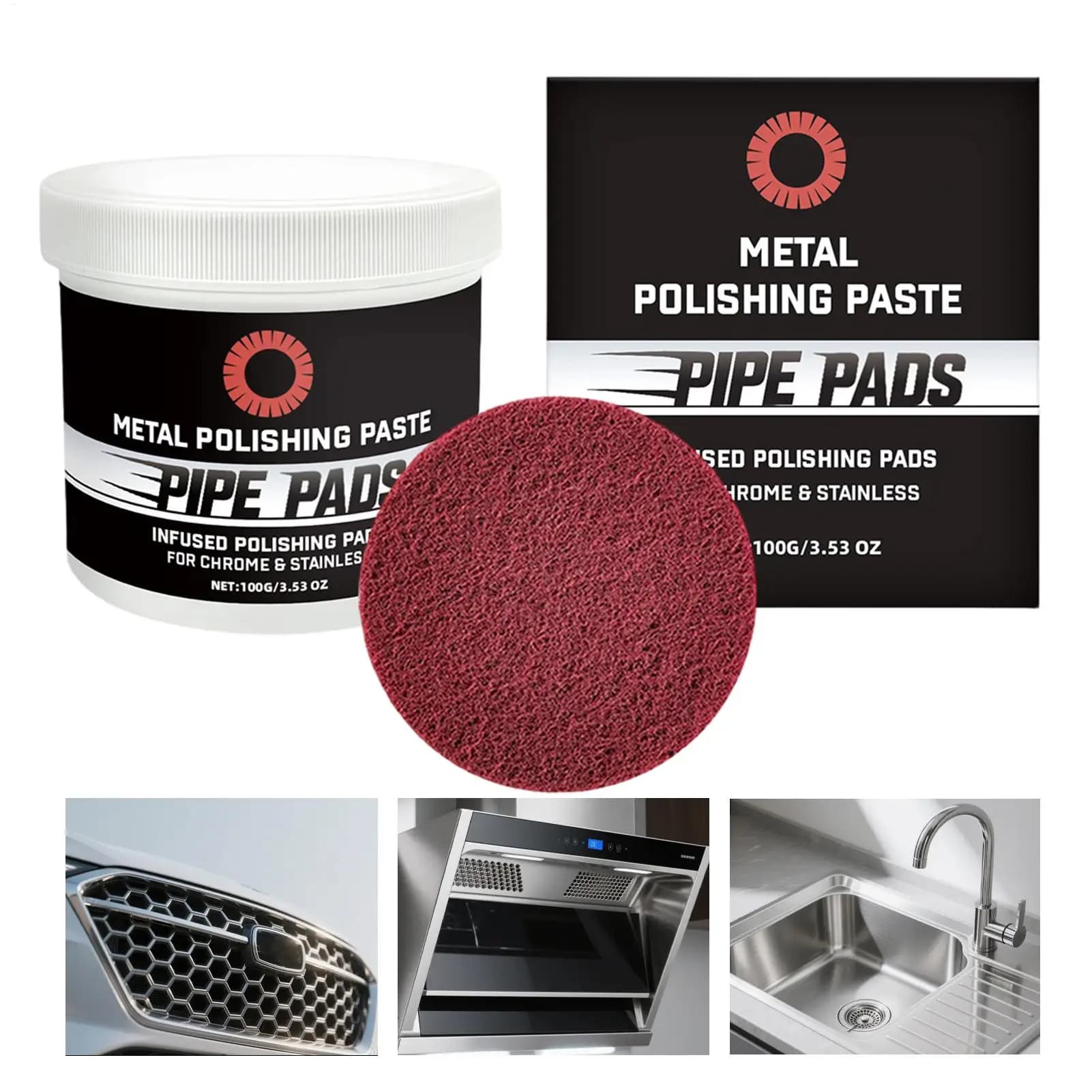Metal Scratch Remover Paste 100g Shine Restorer Cream With Pad Multi-Surface Polishing For Brass Aluminum Chrome, Car Detailing