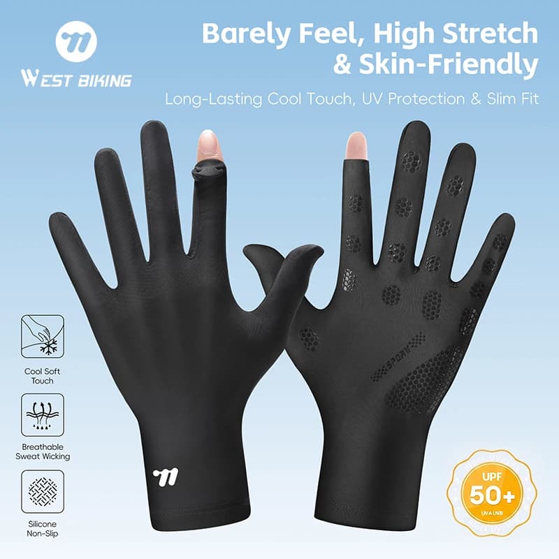 Guanti da Ciclismo WEST BIKING per Uomo in Tessuto Ice Silk, UPF50+, Traspiranti, Asciugatura Rapida, Antiscivolo, Touchscreen
