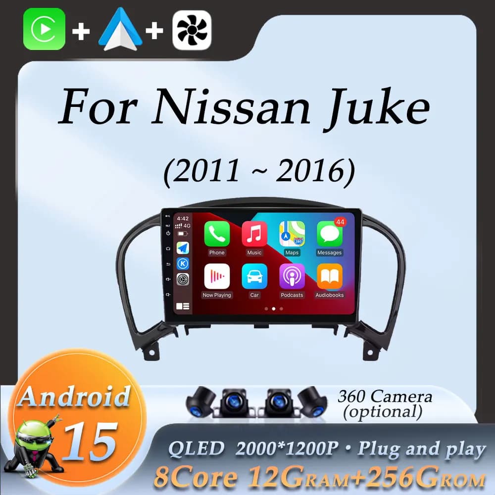 Wireless CarPlay Android 15 per Nissan Juke 2011 - 2016 Autoradio Video Audio Lettore multimediale DSP Stereo Navigazione GPS WiFi