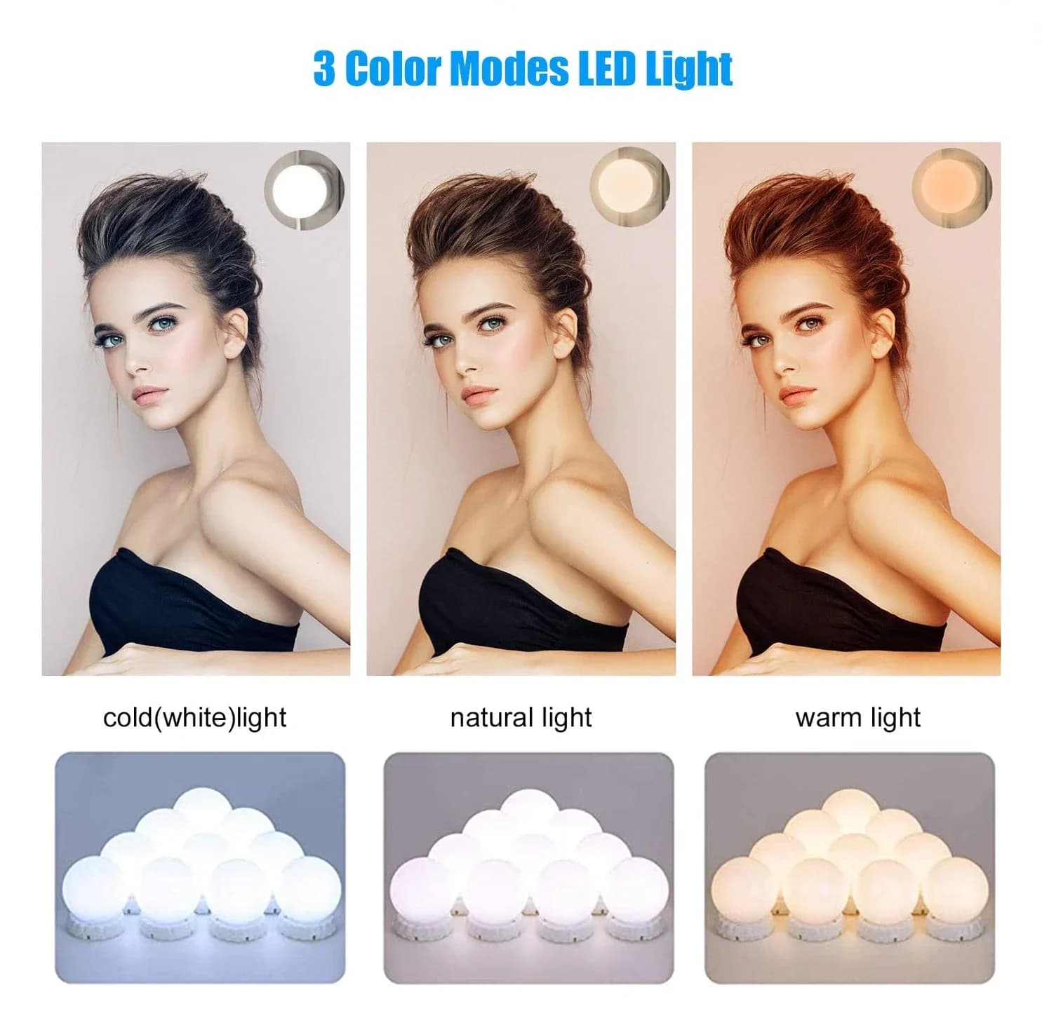 Professional LED Makeup Mirror Lamps Retroilluminated USB Mirror Dimmable Makeup Table 3 Color Hollywood Vanity Light