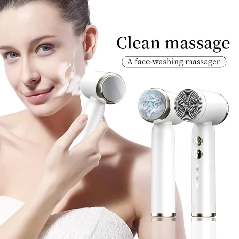 Lavaggio viso elettrico in silicone, detergente domestico ad ultrasuoni, pulizia dei pori del viso, spazzola detergente multifunzionale fredda e calda