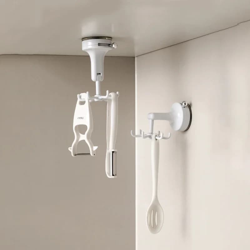 Ventosa da cucina Gancio rotante Trapano girevole in plastica Spatola per pentole gratuita Ventosa a 6 artigli Gancio portaoggetti a parete
