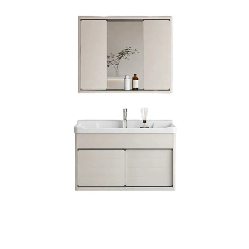 Armadietto a specchio Spazio Armadietto da bagno in alluminio Combinazione Lavabo in ceramica integrato WC Push-pull nascosto a parete