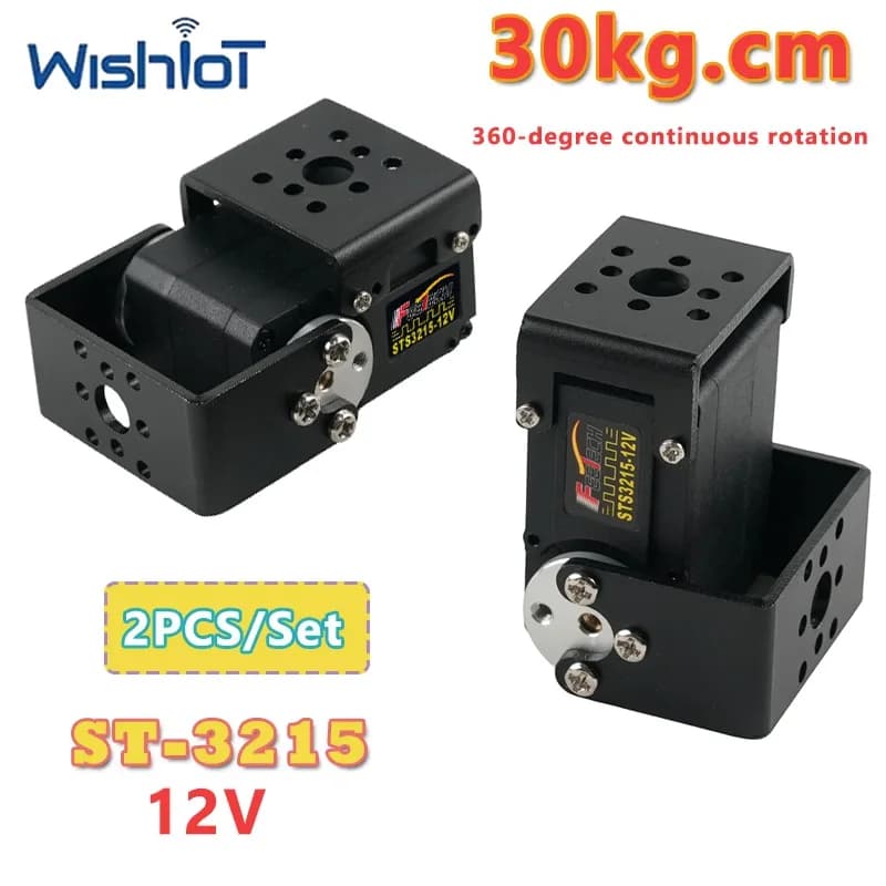 Set da 2 Pezzi: Servomotore Seriale STS3215 a Doppio Asse da 30kg, 12V, con Codifica Magnetica 360° ° Rotazione Continua con Staffa e Servomotori - Componenti Fai-da-te