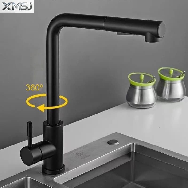Rubinetto per lavello da cucina estraibile flessibile 2 modalità Rubinetti con ugello flessibile e spruzzatore G3/8 Rubinetto miscelatore acqua calda fredda in acciaio inossidabile
