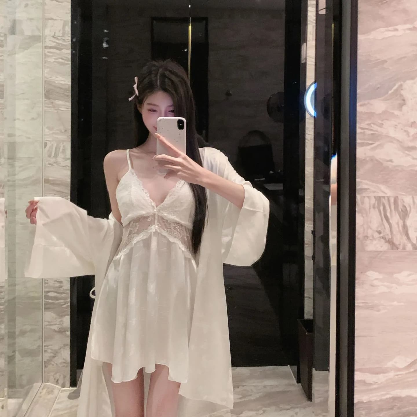 Set Pigiama Estivo da Donna, Vestaglia Sexy con Inserti in Pizzo, Kimono Elegante in Rayon, Abbigliamento da Casa