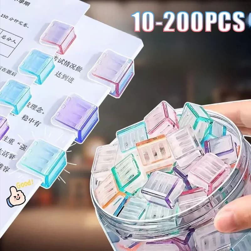 10-200PCS Multipurpose Transparent Colorful Paper Clip Office File Binder Student Paper Organizer Sliding Stapler Binding Clip