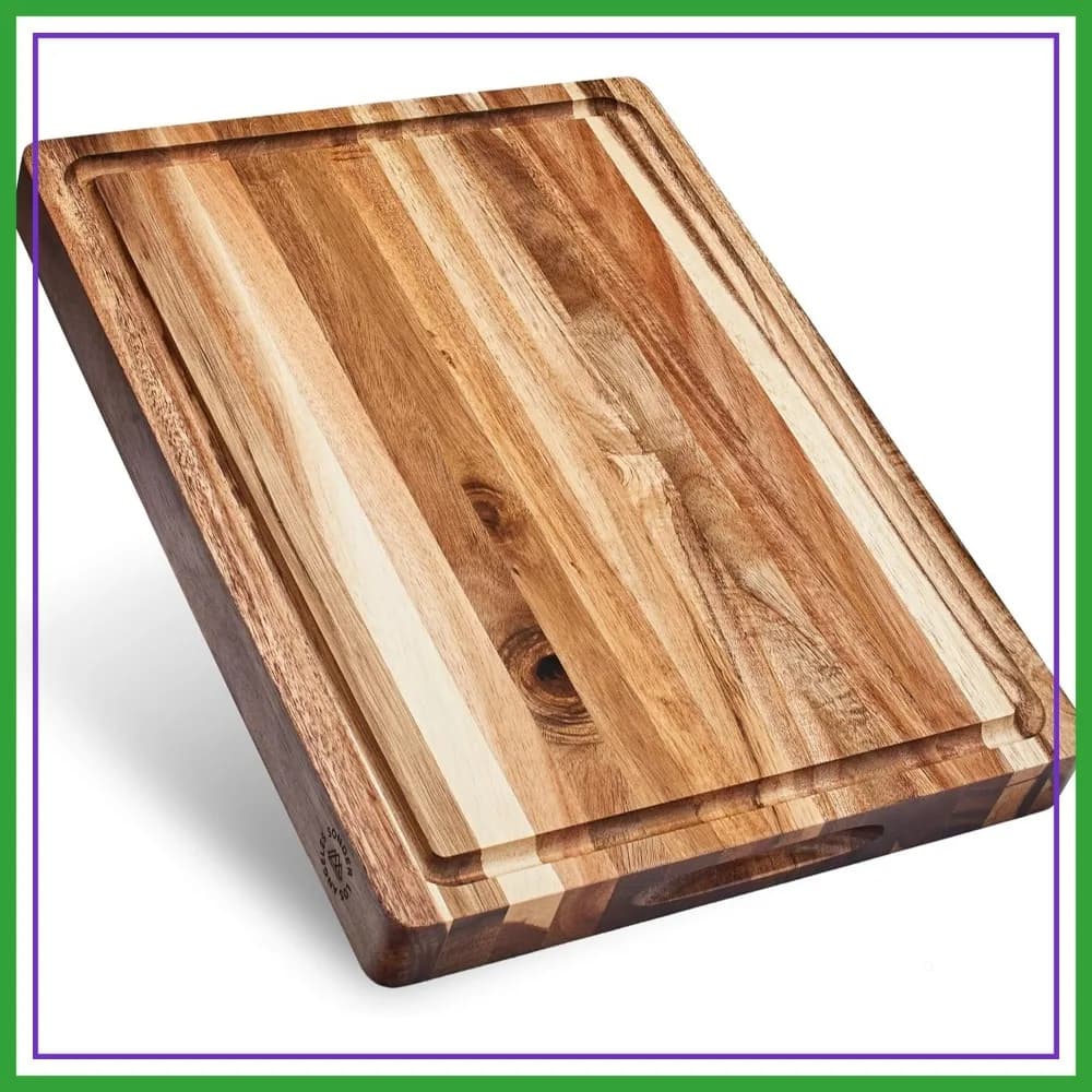 Tagliere in Legno di Acacia con Scanalatura per Succhi e Scomparto per la Separazione, 16x12x1.5 pollici, Confezione Regalo