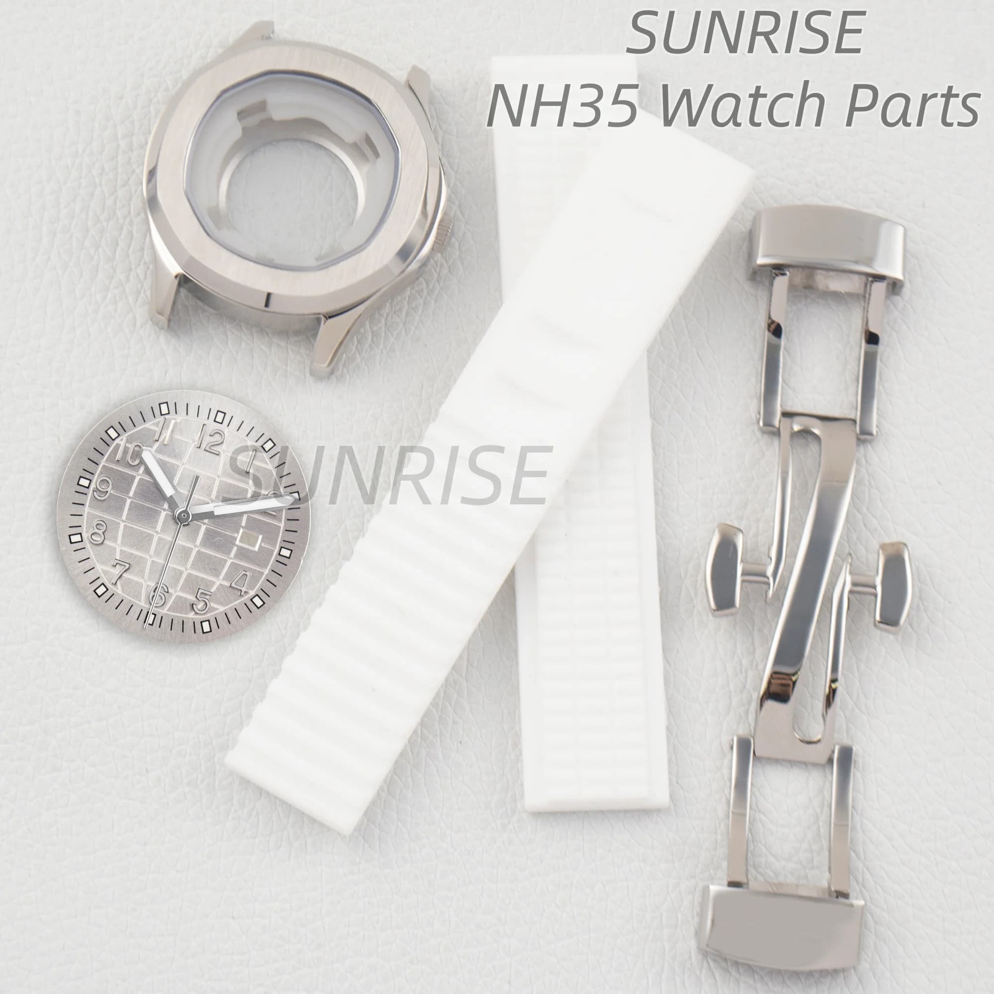Ladies 35.2mm AQUANAUT Nautilus NH05 Case Dial Hands Rubber Strap Fit NH05/NH06 Movement Women Stainless Steel Case Watch Parts