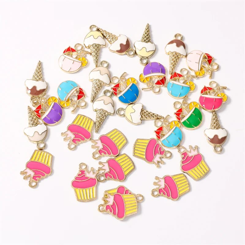 Duarte 10Pcs/Lot Cute Enamel Summer Food Ice Cream Drink Charms Pendants for Jewelry Making Necklace Earrings DIY Craft Supplies