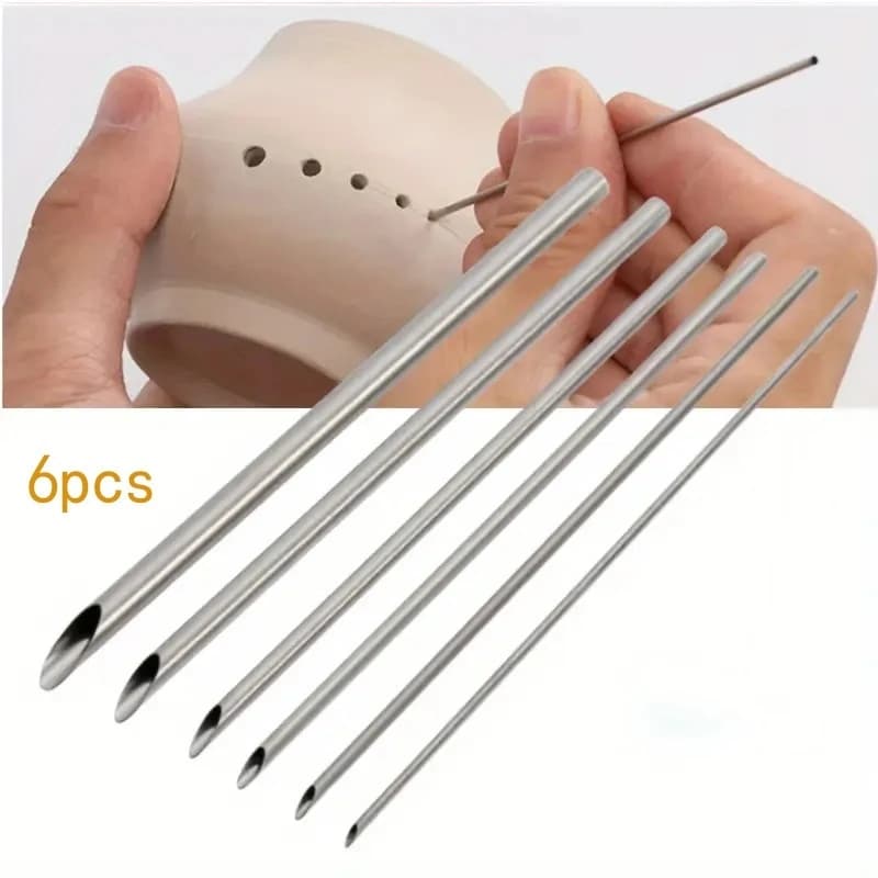 6 Pcs/set of Stainless Steel Hole Puncher Carving Sculpture Modeling Pottery Cutting and Punching Ceramic Polymer Clay Tools