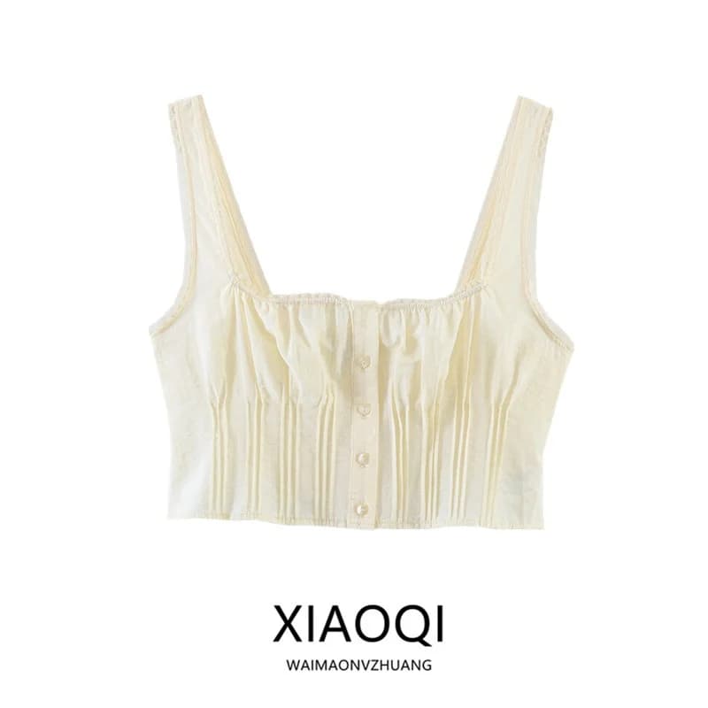 Spring Summer 2026 Women's Fashion Square Collar Lace Wide Pleat Short Top Versatile New Arrival Elegant Slim Fit Vest Blouse