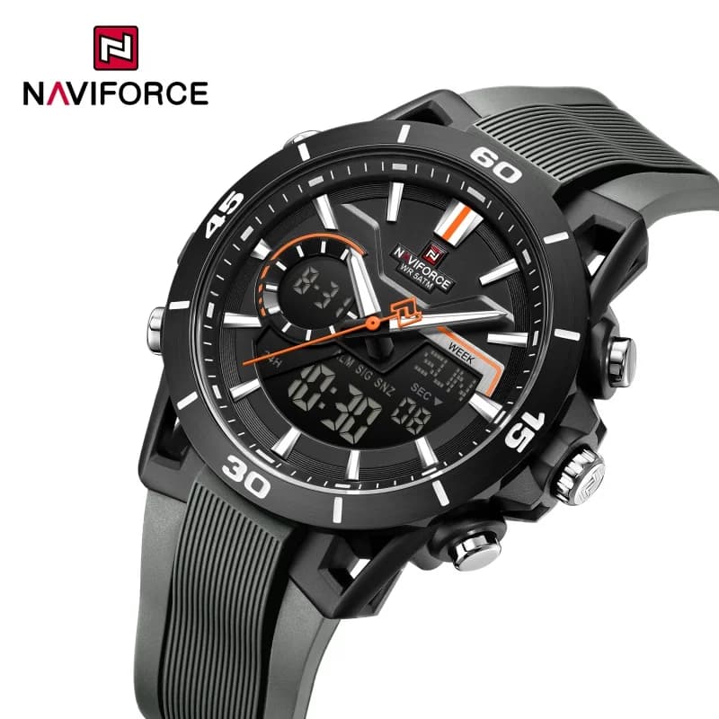 Orologio da uomo NAVIFORCE NF7135 con doppio fuso orario, sportivo, casual, resistente all'acqua, con conto alla rovescia, cronografo e sveglia.