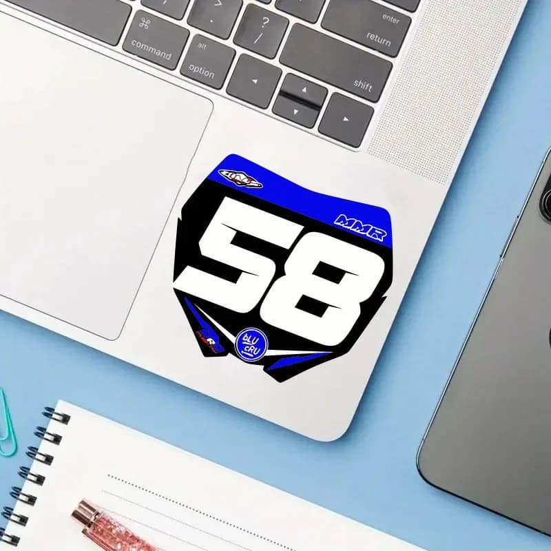 2 Pcs No.58 Dirt Bike Racing Stickers, Blue & Black Logo Decals for Laptop & Helmet