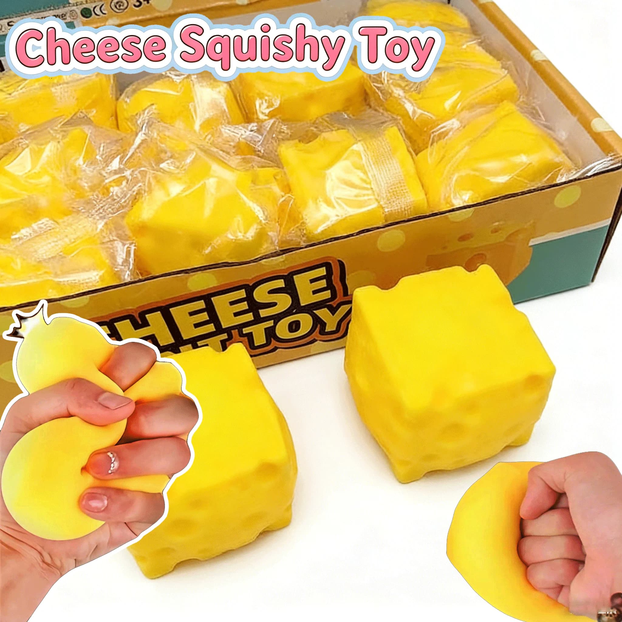 Giocattolo Antistress a Forma di Cubo di Formaggio, Palla Morbida a Lenta Risposta, Giocattolo Antiansia per Bambini e Adulti, Regalo per ADHD e Autismo