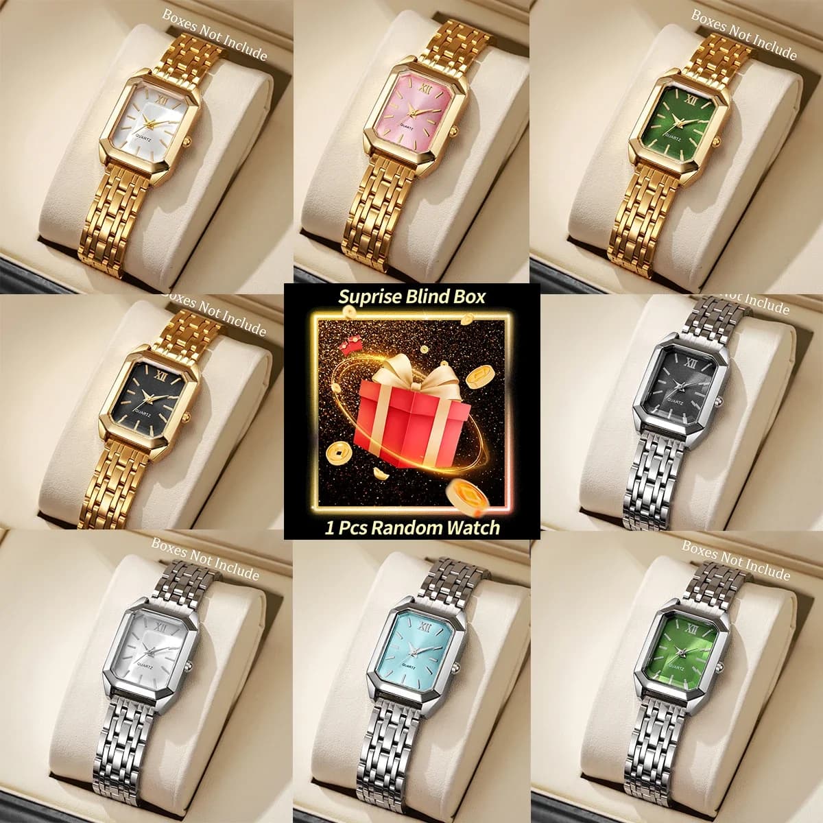 1 Piece Mystery Box in Surprise with Watch - Wrist Watch at Quartz Rectangular by Women's Fashion (Senza Box)