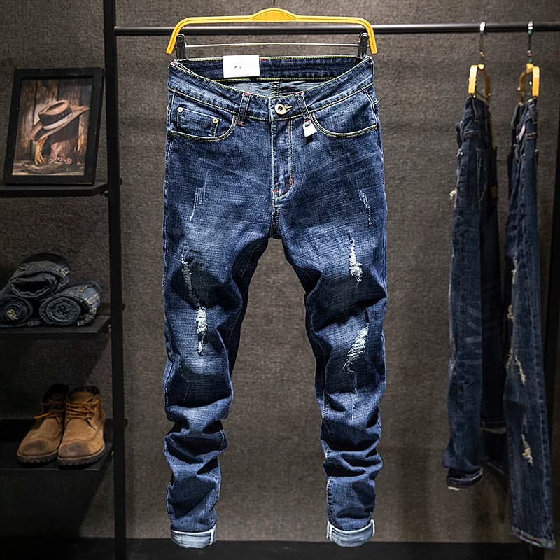 Jeans blu elasticizzati da uomo stile coreano estivo 2025 Pantaloni slim elasticizzati alla moda semplici Pantaloni casual da uomo dritti maschili