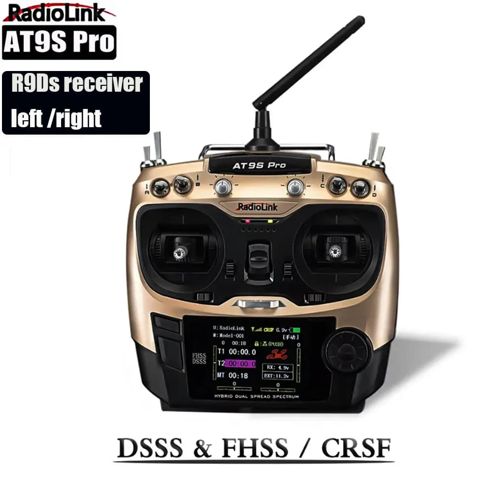 Radiolink AT9SPro 12CH 2.4G DSSS FHSS CRSF Trasmettitore radio mano sinistra destra con ricevitore R9DS per FPV Racing Drone Multicopter