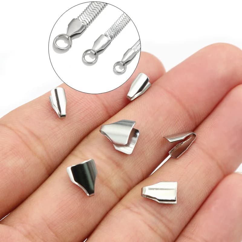 100 pcs stainless steel 2-7mm flat wires crimping beads Caps Clip Tip Fold for DIY Snake Chain jewelry necklace making results