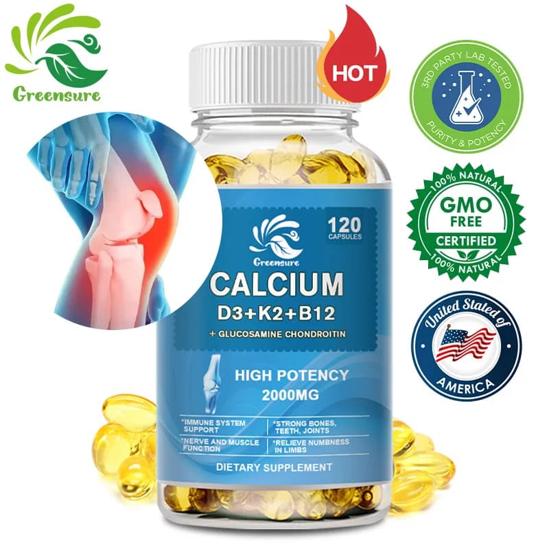 Calcium Vitamin D3 Plus with B12, K2 - Immune with high power food - Support for bone health and supplement for mood balance - Non GMO