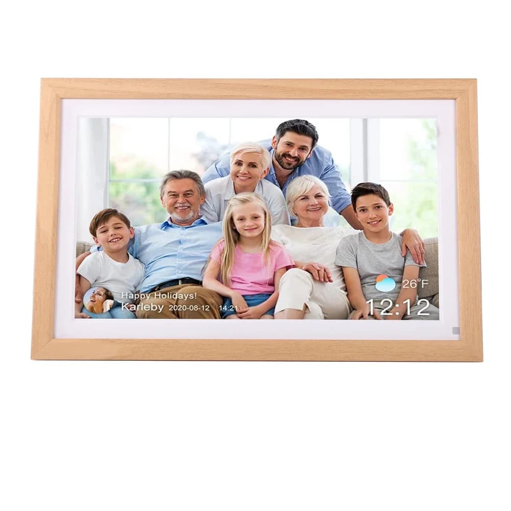 Touch Screen con rotazione automatica Cornice per foto digitale in legno Wi-Fi Cloud da 15,6 pollici con IPS da 16 GB 1080P Condividi foto e video tramite app