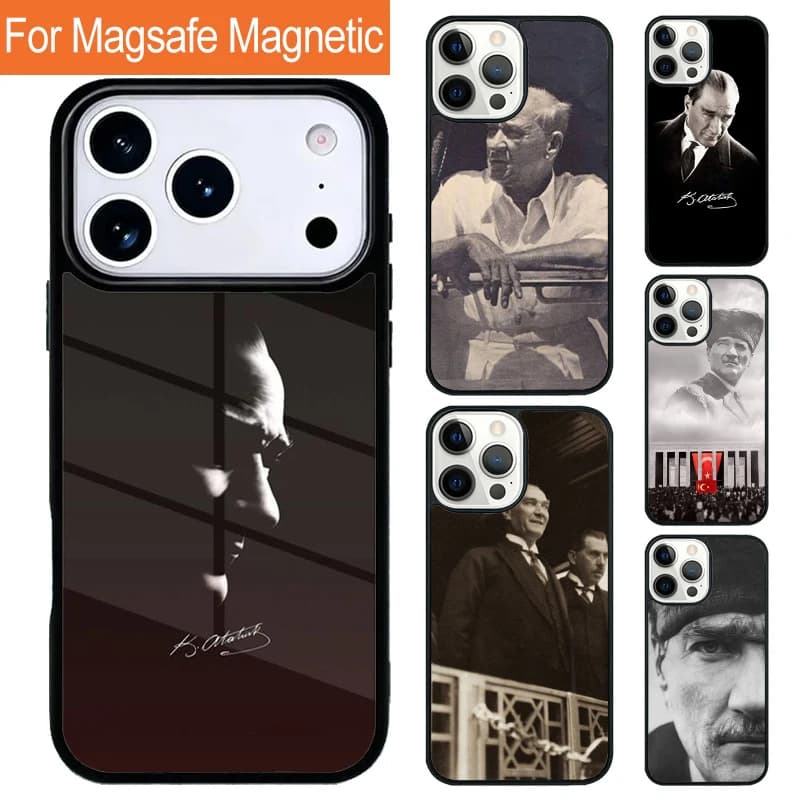 Custodia Magnetica Morbida Mustafa Kemal Ataturk (Turchia) per iPhone 17 Pro 16 15 13 12 11 Pro Max Air 14 Plus con Cover Magsafe