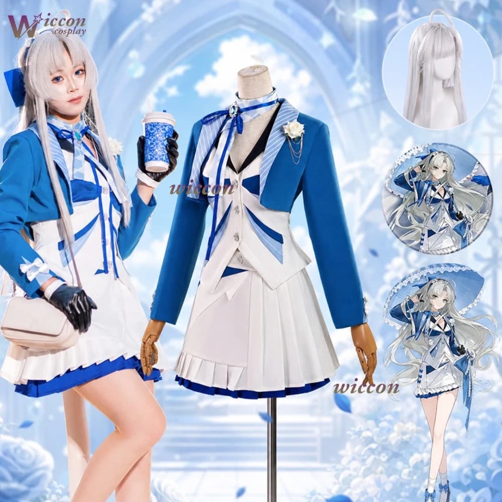 Wuthering Waves Carlotta Montelli‌ Cosplay Costume Game Women's sweet Blue dress jackets necklaces props Halloween suits