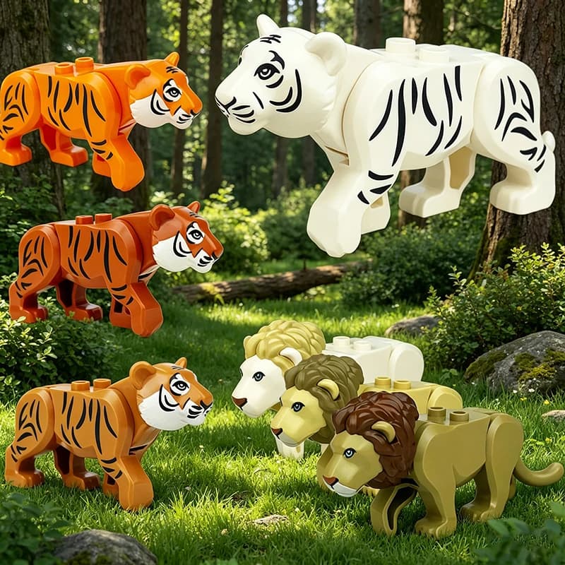 Compatibile con LEGO Nuovi Animali Africani Leone Maschio/Leonessa/Tigre/Leopardo/Cucciolo MOC Blocchi da Costruzione Mattoncini Giocattolo Zoo