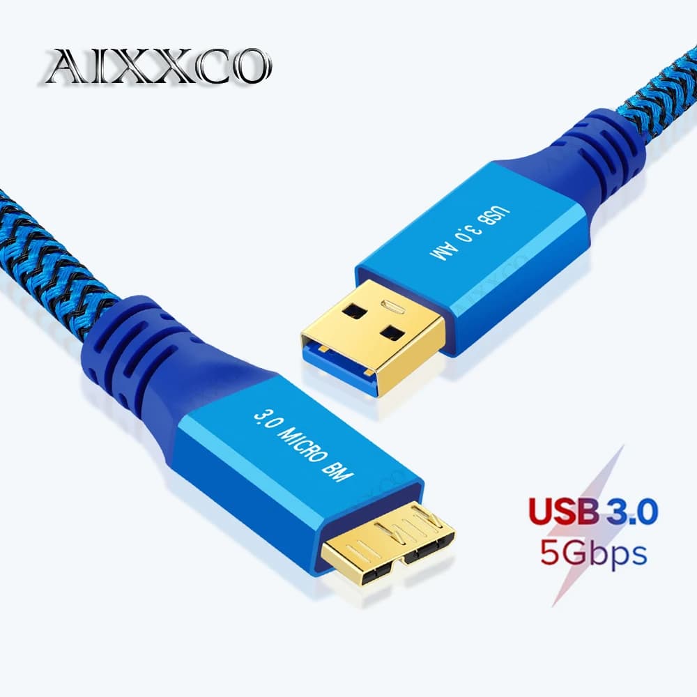 AIXXCO Cavo per disco rigido USB 3.0 a cavo Micro B 5 Gbps per HDD esterno 2 m 3 m 5 m Cavo dati USB 3.0 treccia