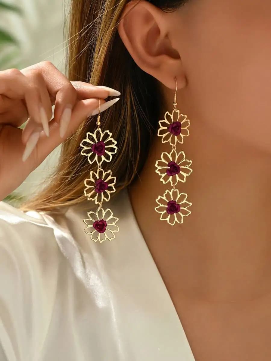 Elegant Hollow Flower Drop Earrings For Women Daily Wear