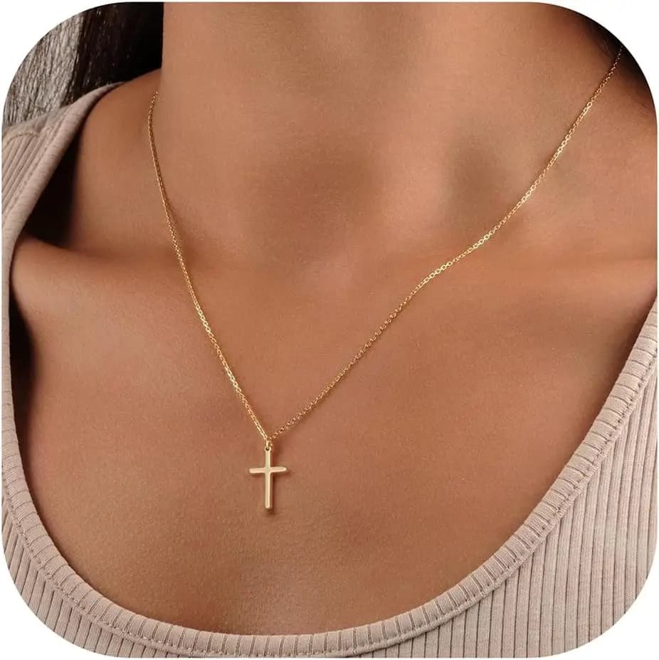 Regali per la Festa della Mamma, Collana con Croce in Oro per Donne e Ragazze, Delicata Croce Placcata in Oro 14K