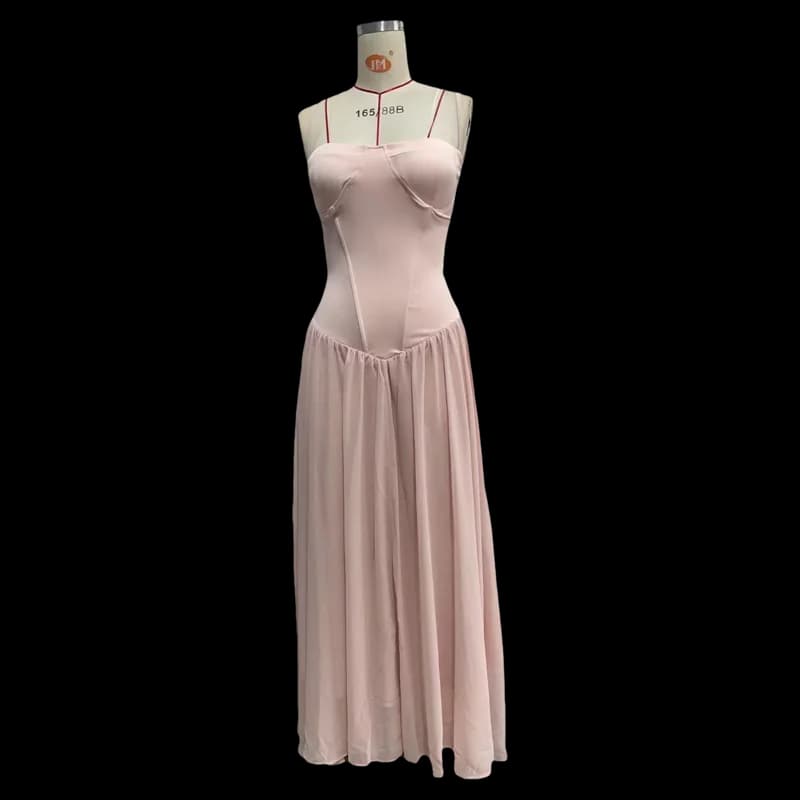Elegant Summer Women's Dress High Waist Mesh Splice Belted Sexy Strapless Floor Length Evening Gown for Wedding Party