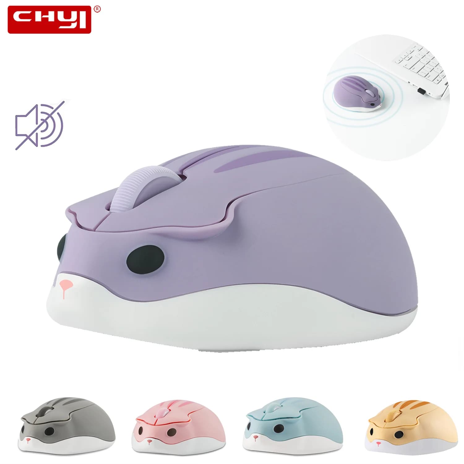 Mouse wireless 2.4G Viola a forma di criceto Mouse creativi per ragazza Regalo per bambini Mini mouse ottico 3D 1200 DPI Mause da gioco per laptop