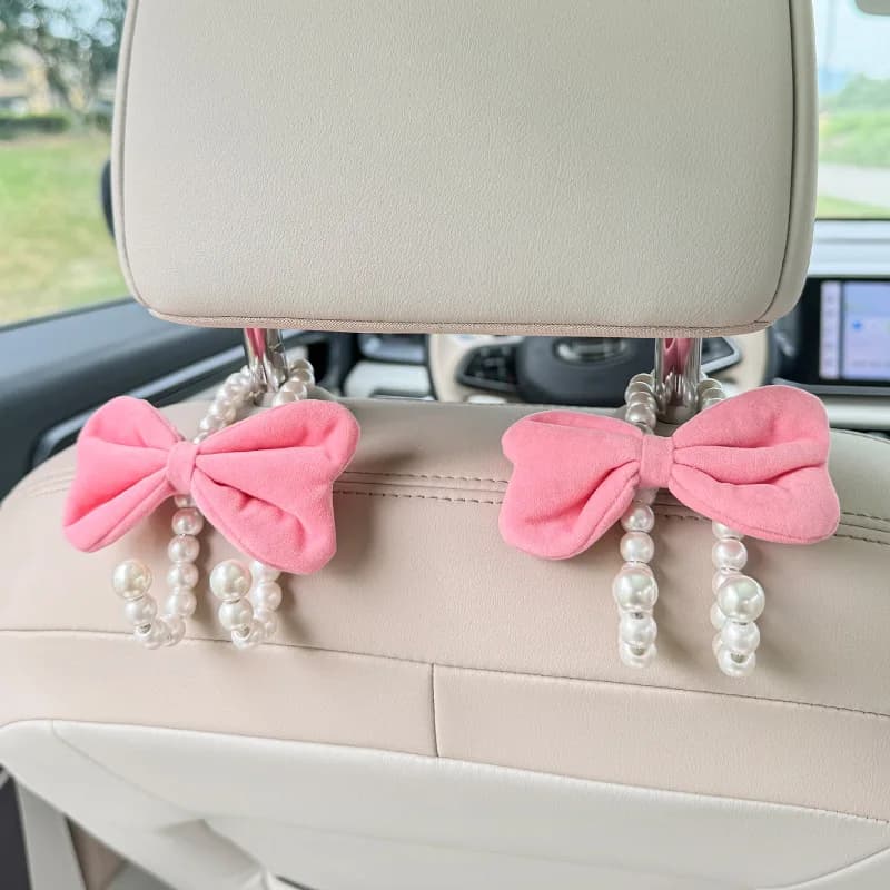 2 pezzi gancio per sedile posteriore per auto perla bianca gancio per gancio per arco carino design chiuso gancio per auto ganci per poggiatesta in acciaio inossidabile accessori per auto