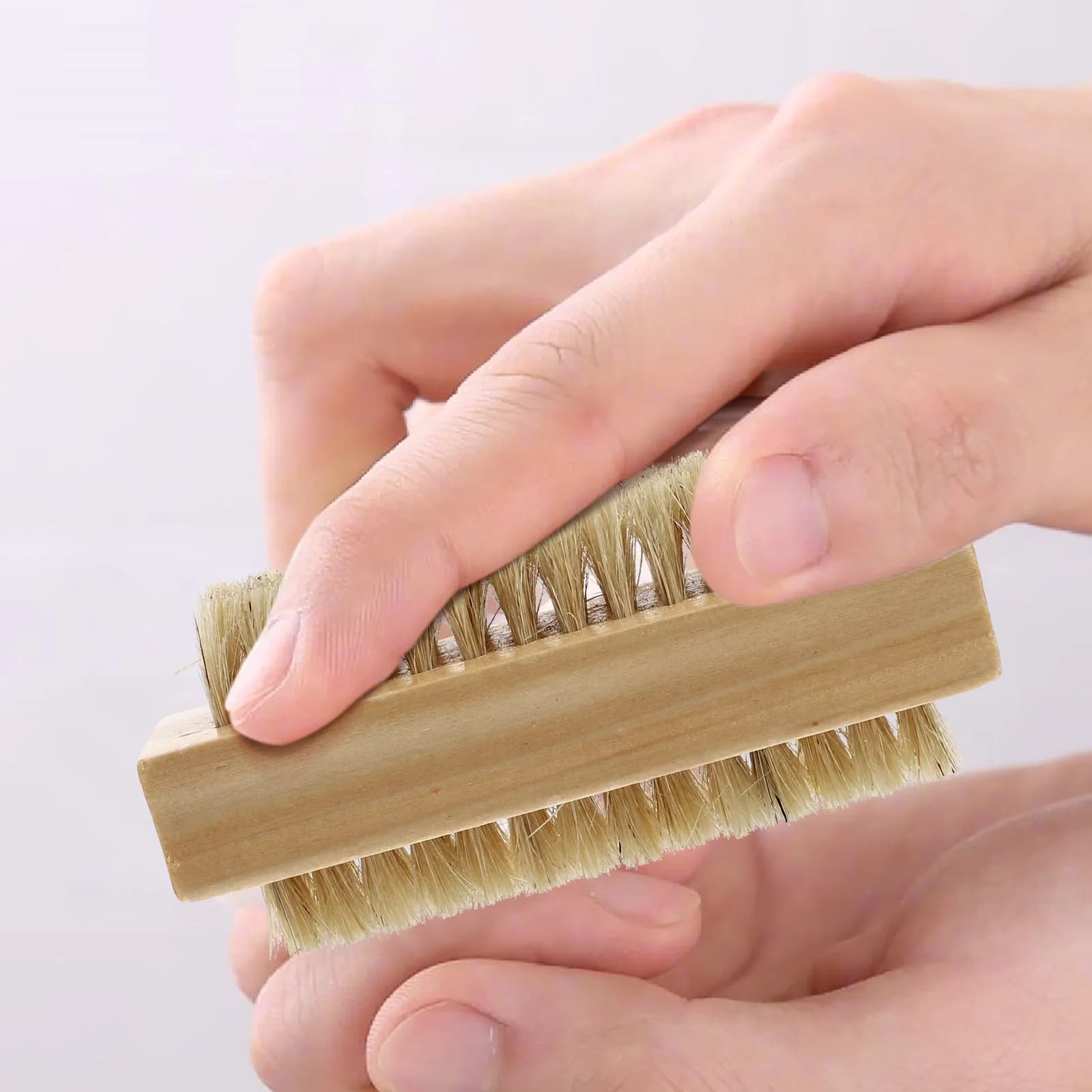 2Pcs Wooden Bristle Hand Cleaning Brush Kit Elastic Nylon Bristles Gentle on Skin for Fingertips Nails Feet Office Bathroom