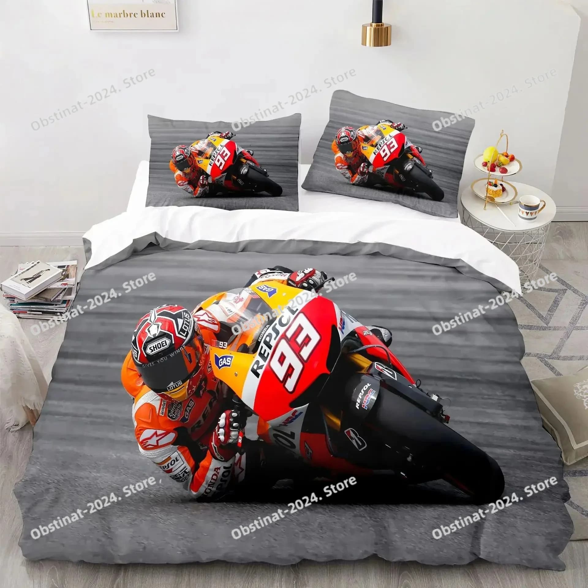 Set di biancheria da letto 3D Print Fashion Marc 93 Marquez per ragazzi e ragazze, copripiumino e federa, misure Twin, Queen, King, per cameretta ragazzi e adulti