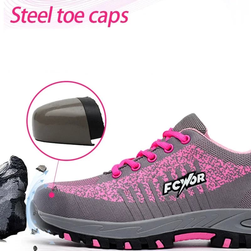 Scarpe antinfortunistiche da donna Sneakers indistruttibili con punta in acciaio Stivali leggeri da puntura Scarpe antinfortunistiche di piccole dimensioni rosa da donna