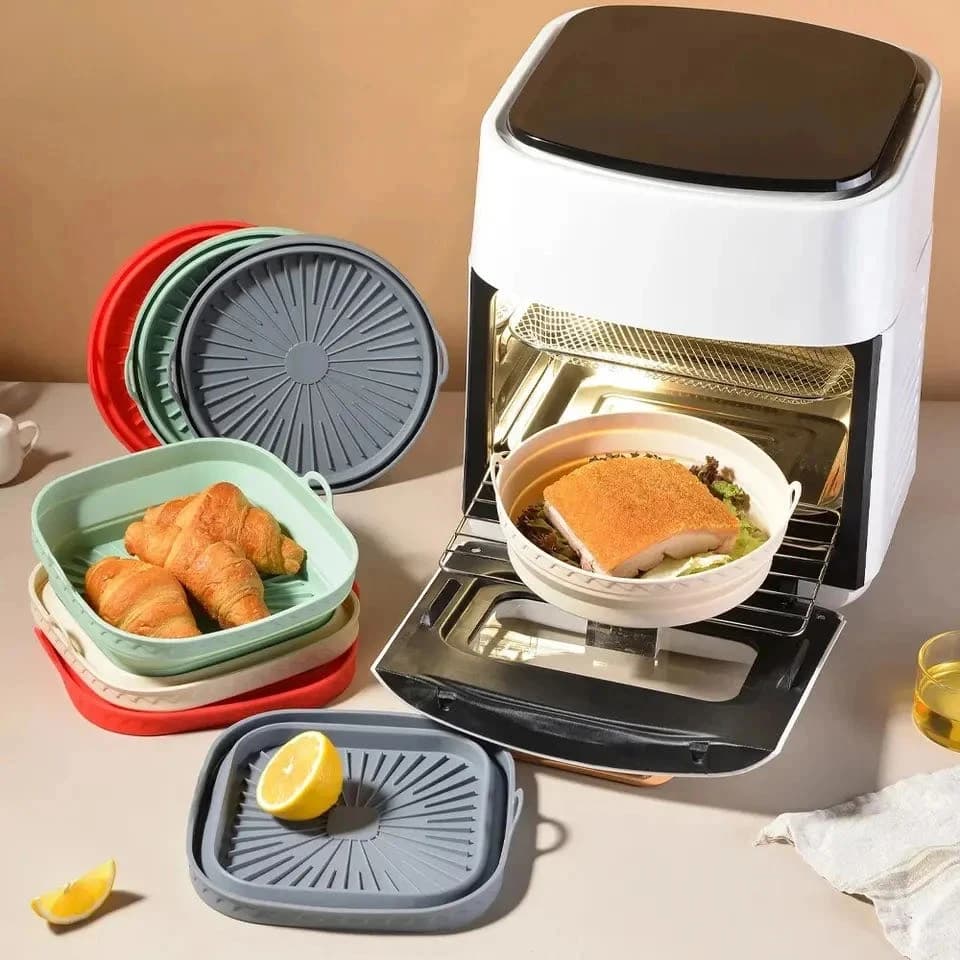 2Pc friggitrice ad aria cestello in Silicone pieghevole rotondo quadrato stampo Airfryer forno teglia Pizza pollo fritto cestino riutilizzabile Pan Liner