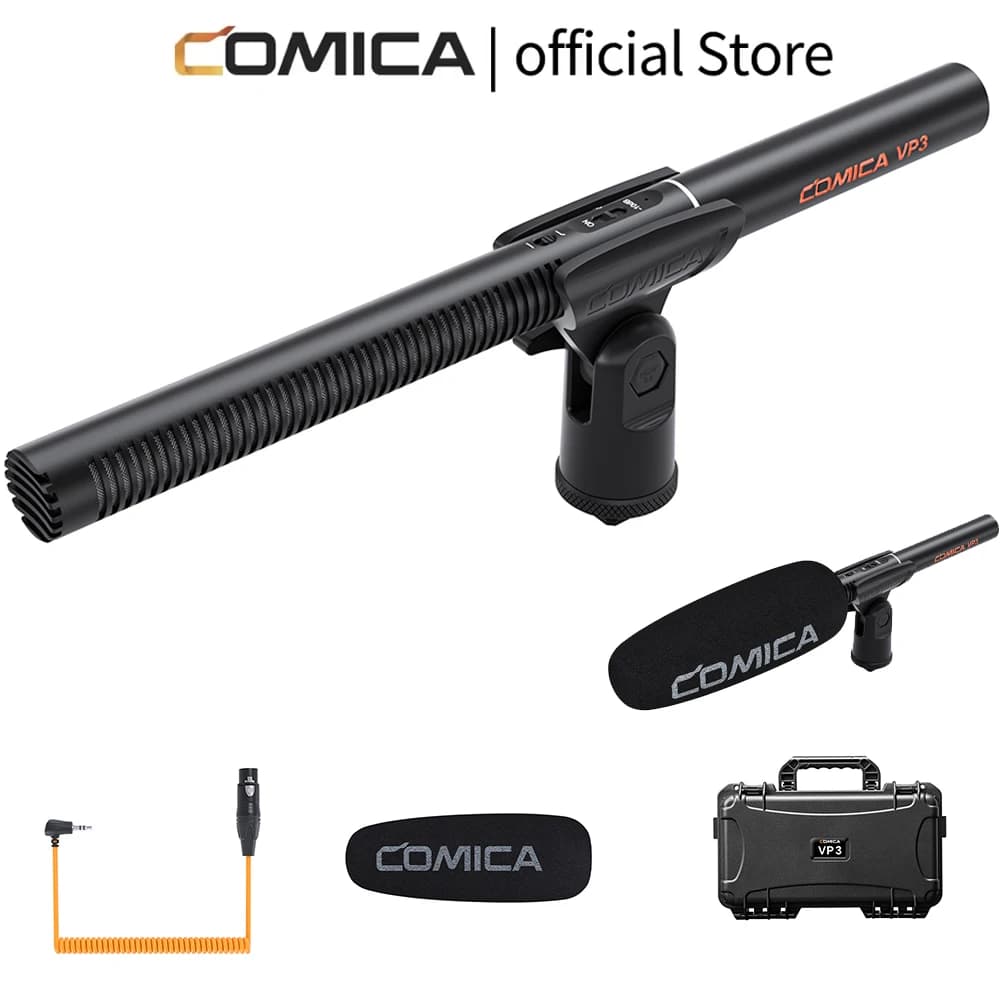 COMICA VP3 Super Cardioid XLR Professional Shotgun Mic for Live Video Shooting, Filmmaking Support Dual Power Microphone