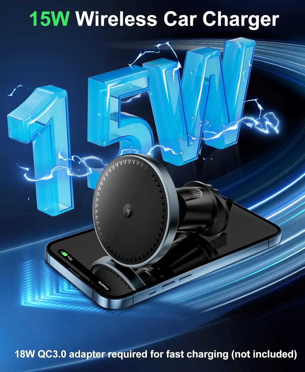 UYUXIO Caricabatterie Wireless Magnetico per Auto 15W Ricarica Rapida Supporto Telefono per Bocchetta dell'Aria con Magnete per iPhone 17 16 15