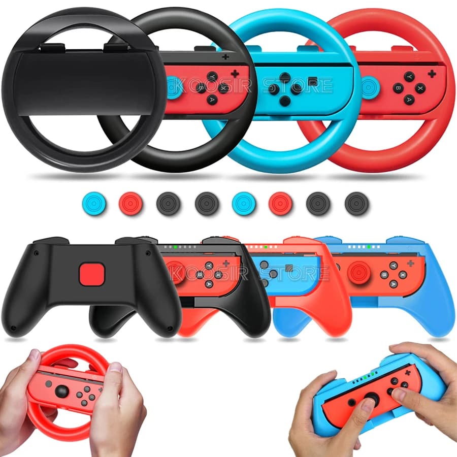 Set di accessori per giochi Nintend Switch con volante da corsa Joy Con Handle e custodia in silicone per Nintendo Switch OLED Joycon