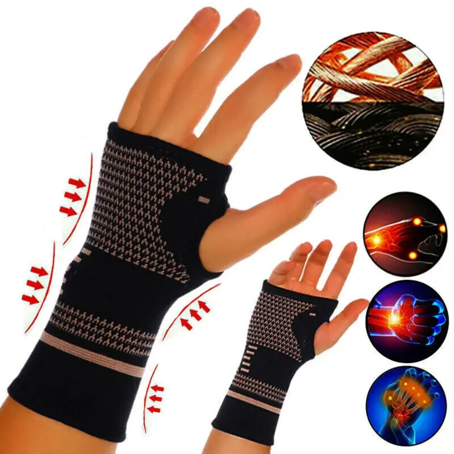 1pc supporto per il polso da palestra in rame braccialetto sportivo professionale guanti di compressione di sicurezza protezione per il polso manica per artrite tutore per il palmo