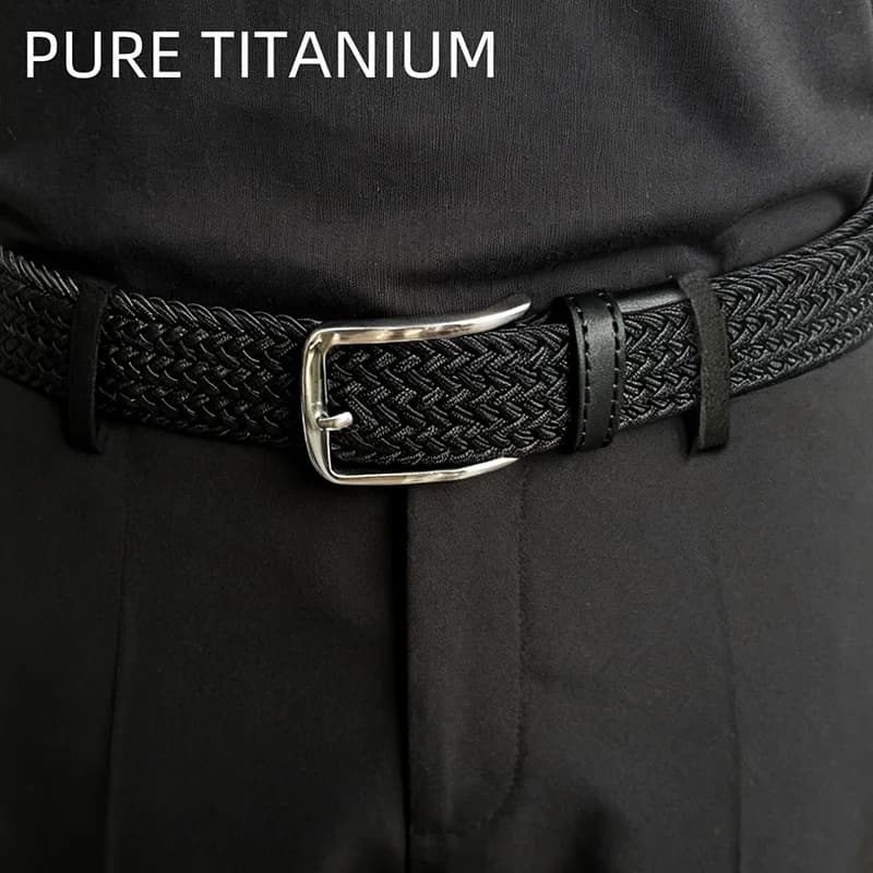 Cintura da Uomo 35mm in Tela Nera, Fibbia in Titanio Antiruggine Leggera, Elastico per Pantaloni Casual e da Lavoro